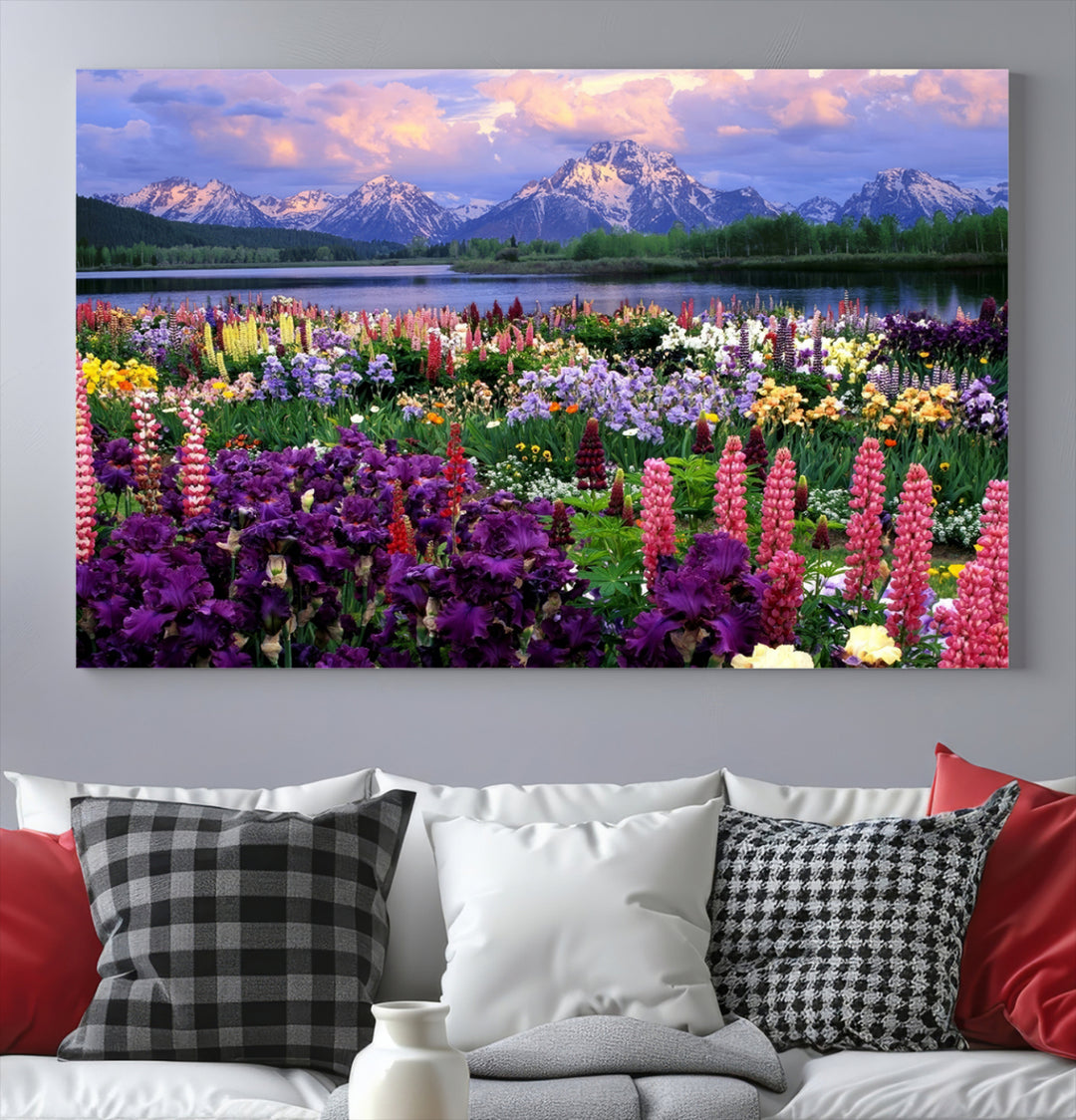 Mountain Field of Flowers Canvas Wall Art Print