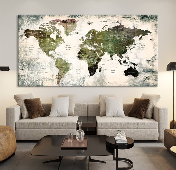 IMPRESIÓN de lienzo del mapa mundial, arte del lienzo del mapa mundial,