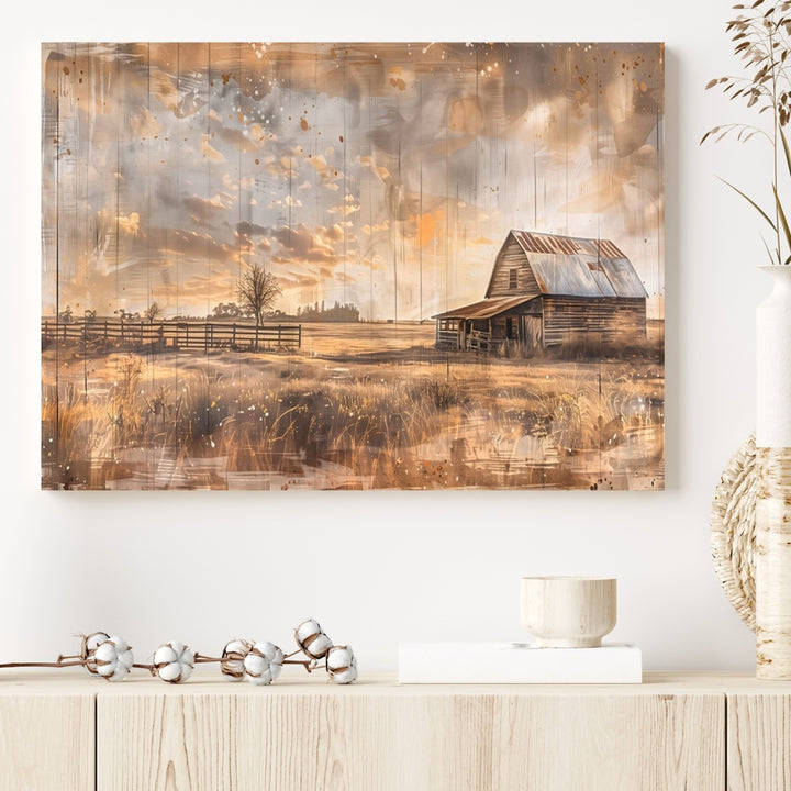 Rustic Farmhouse Wall Old Barn Painting Canvas Print Vintage Rustic Wall Art