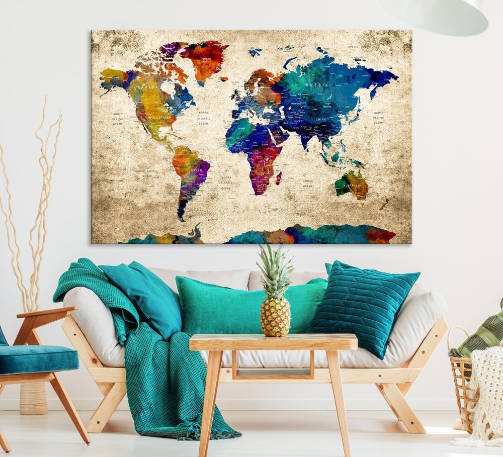 Grunge Wall Art World Map Canvas Print