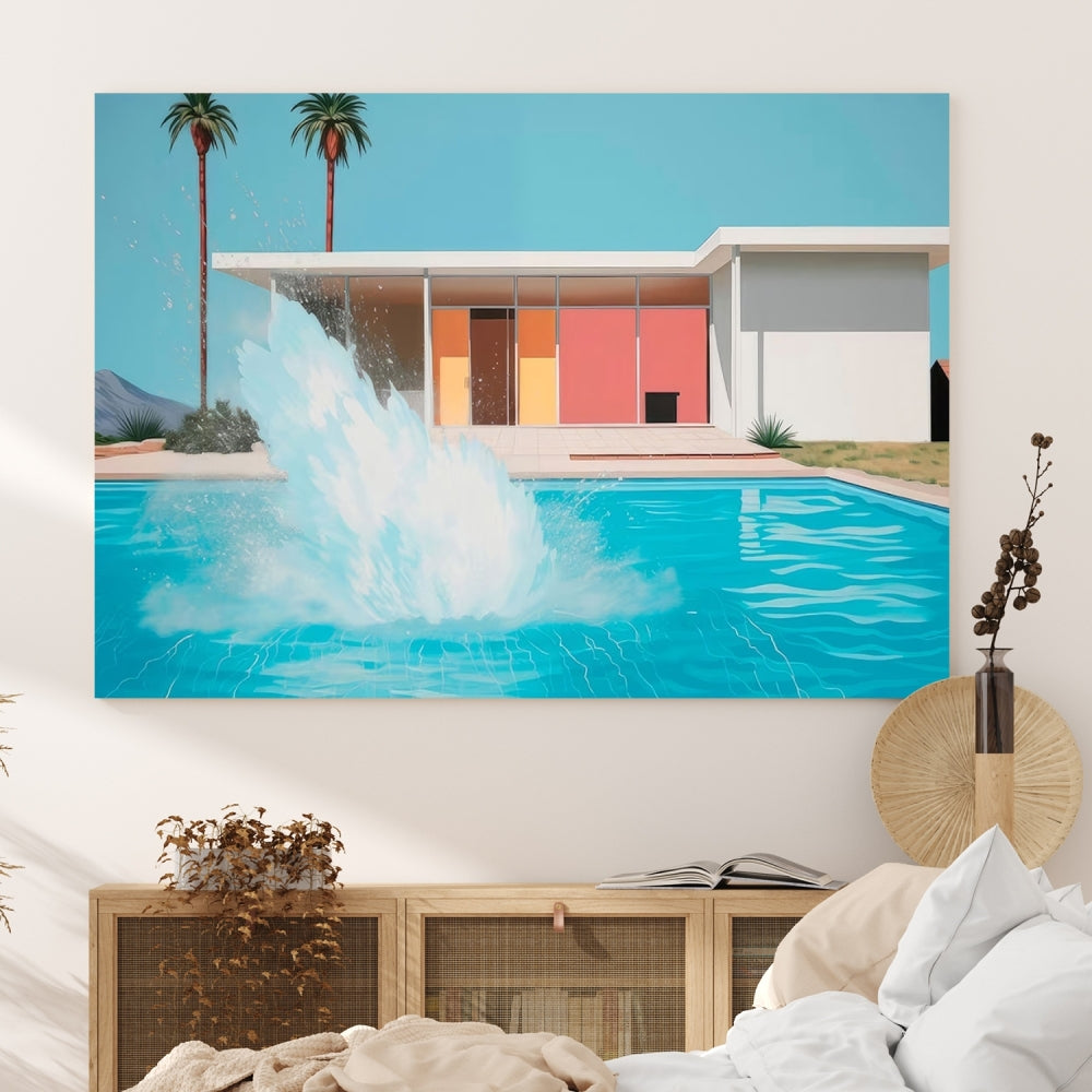 Chapoteo en el lienzo de la piscina impresión Arte de pared moderno de mediados de siglo Impresión de la piscina Lienzo de arte pop Arte americano Arte extra grande de mediados de siglo