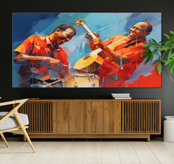 Arte abstracto de la pared del jazz afroamericano para la sala de estar, obras de arte para las paredes, arte de la pared del lienzo grande enmarcado, impresión del arte musical