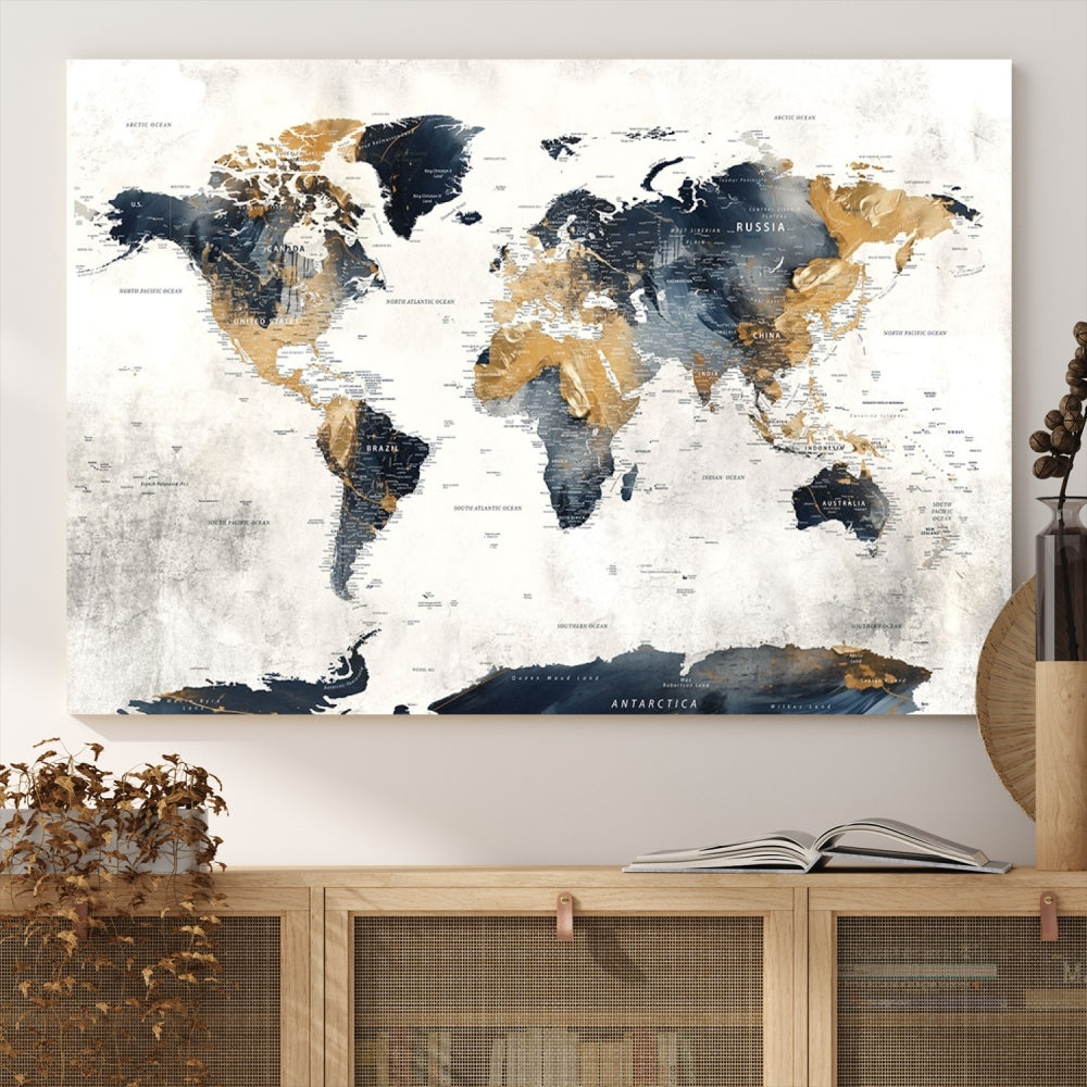 Impresión colorida de la lona del arte de la pared del mapa del mundo para el regalo del viajero