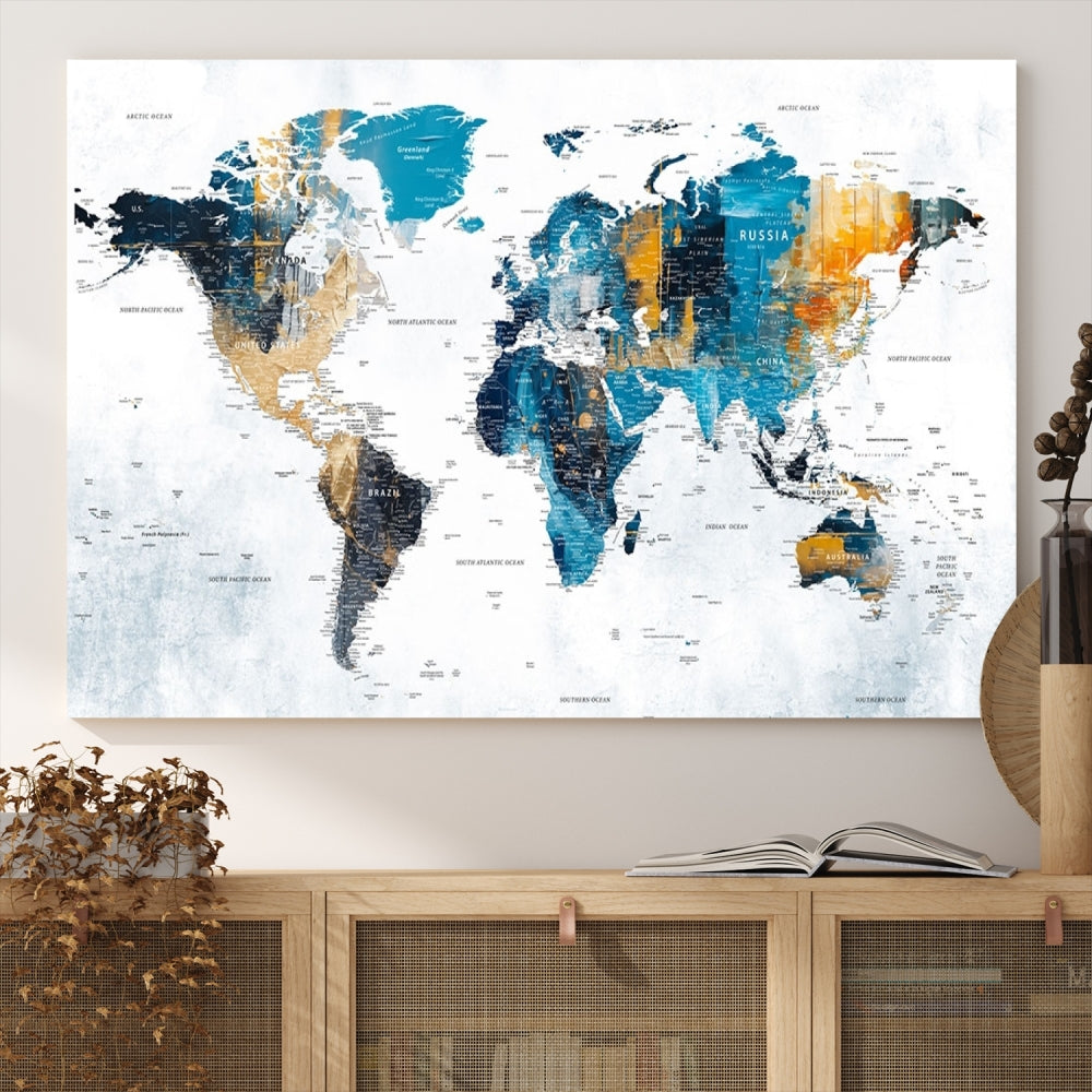 Arte de pared naranja turquesa del mapa mundial Lienzo