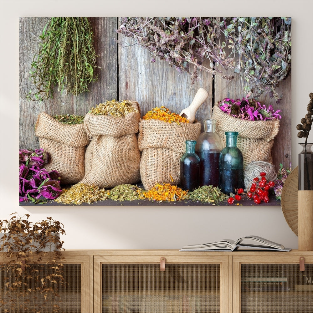 Spices and Herbs Canvas Wall Art Farmhouse Rustic Kitchen Wall Decor