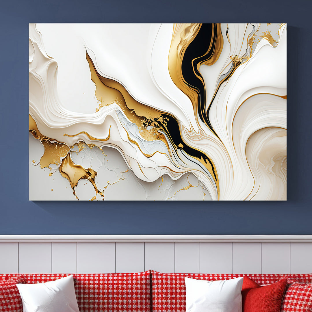 Abstract Geode Gold Marble Shape 3 - Pieces on Canvas Print