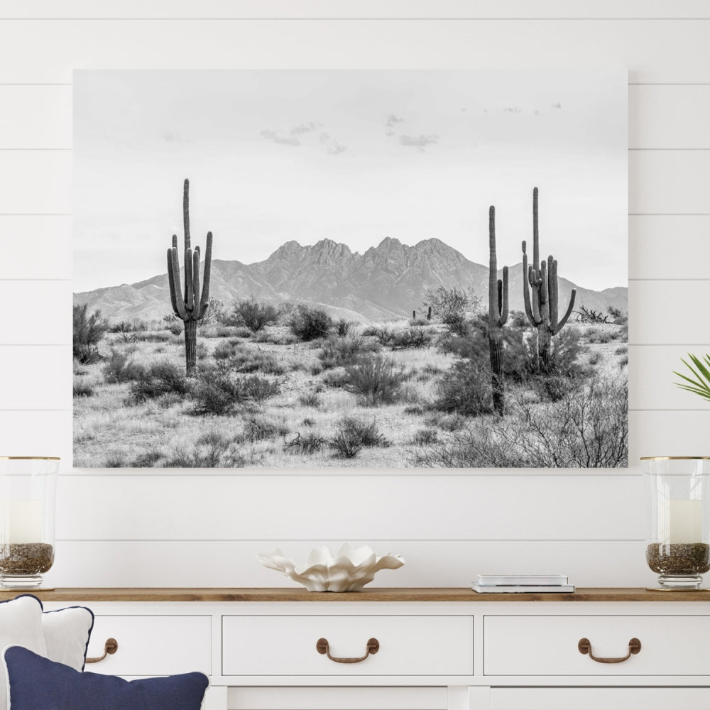 Black White Arizona Desert Canvas Wall Art Cactus Farmhouse Wall Art