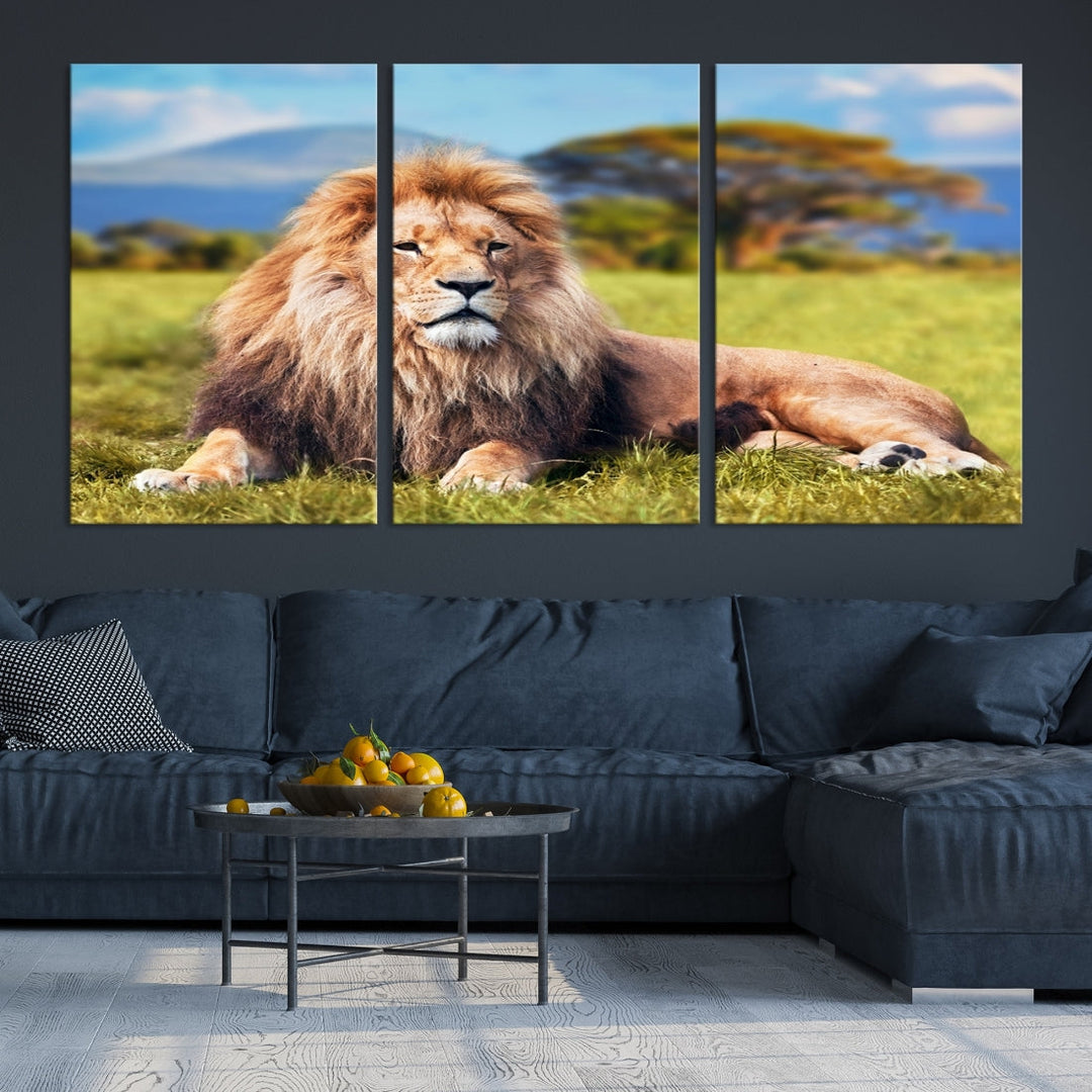 Lion on Savannah Africa Wall Art Canvas Print