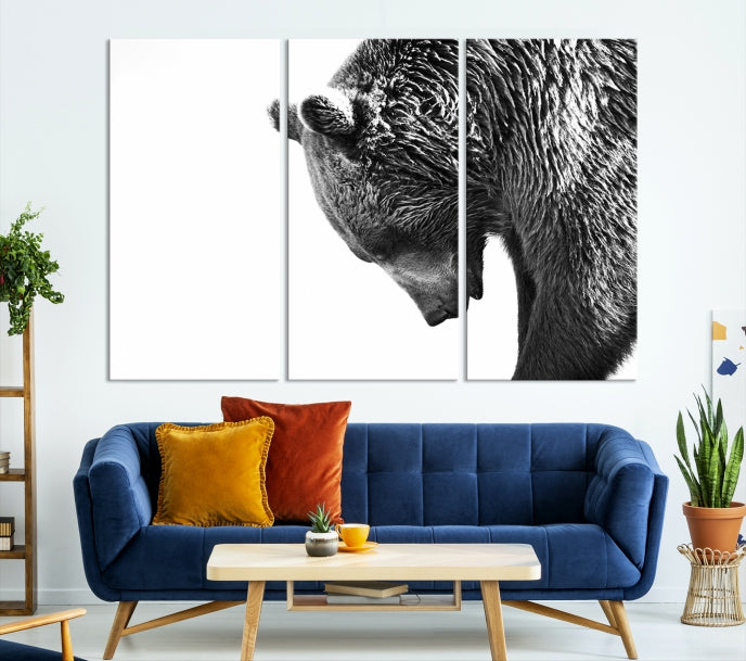 Impresión en lienzo de osos salvajes de arte de pared grande, enmarcado, listo para colgar