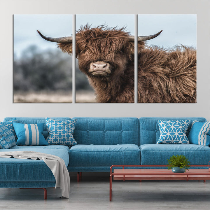 Fluffy Highland Cow Wall Art Canvas Print