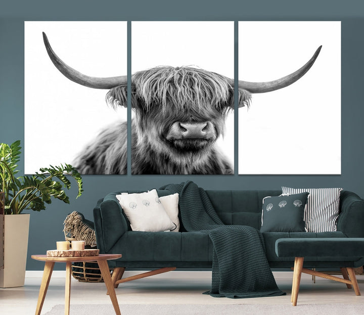 Scottish Highland Cow Cattle Art Print Wall Art Canvas Print for Farmhouse Decor