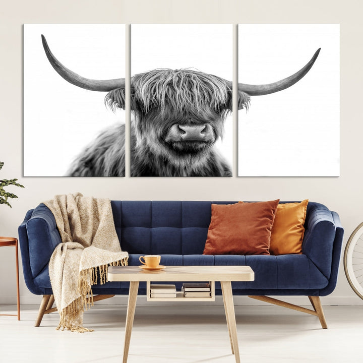 Scottish Highland Cow Cattle Art Print Wall Art Canvas Print for Farmhouse Decor