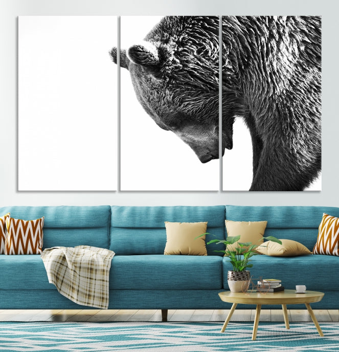 Impresión en lienzo de osos salvajes de arte de pared grande, enmarcado, listo para colgar