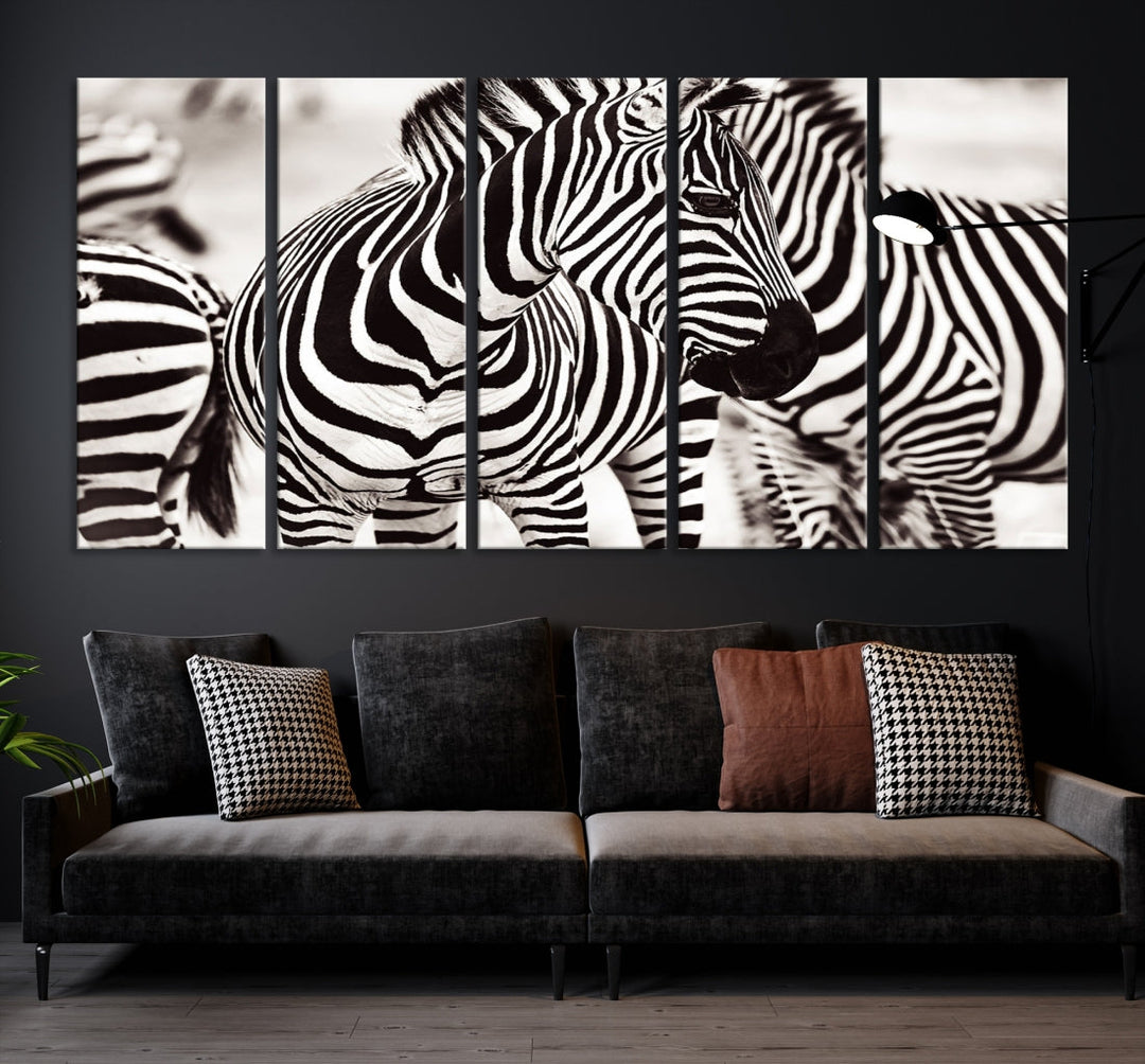 Brillant Zebra Photography Art Canvas Print Noir et Blanc