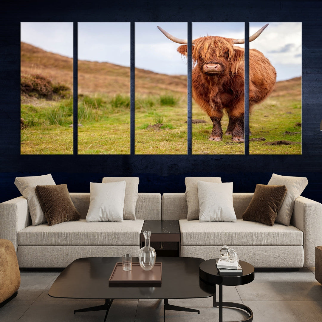 Highland Cow Animal Canvas Wall Art Texas Cattle Art Print Farmhouse Wall Art Canvas Print
