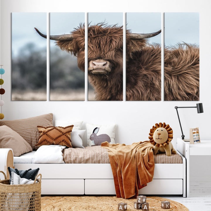Fluffy Highland Cow Wall Art Canvas Print