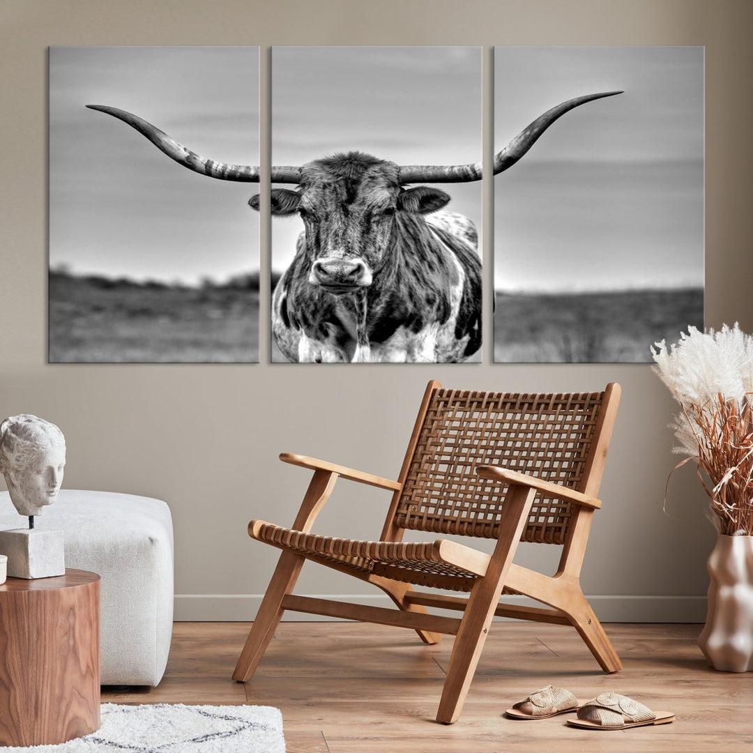 Arte de pared de Texas Longhorn, lienzo de Texas Longhorn, arte de pared extra grande, impresión de lienzo de ganado, arte de ganado, arte de pared de varias piezas