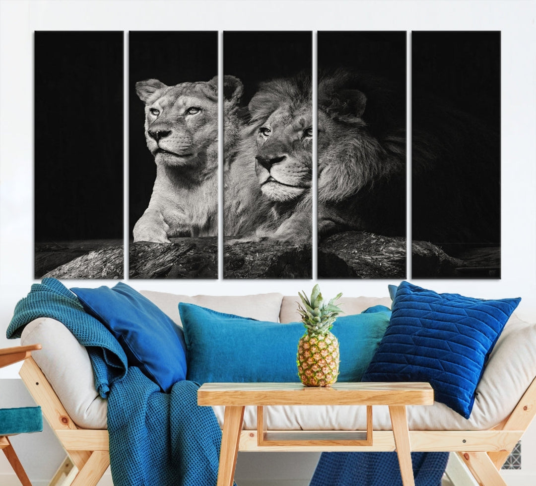 Lion Family Wall Art Canvas Print, Africa Wild Animal Art Print