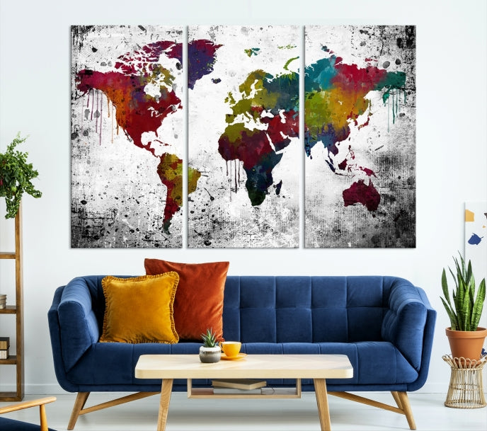 Art mural Carte du monde aquarelle colorée Impression sur toile