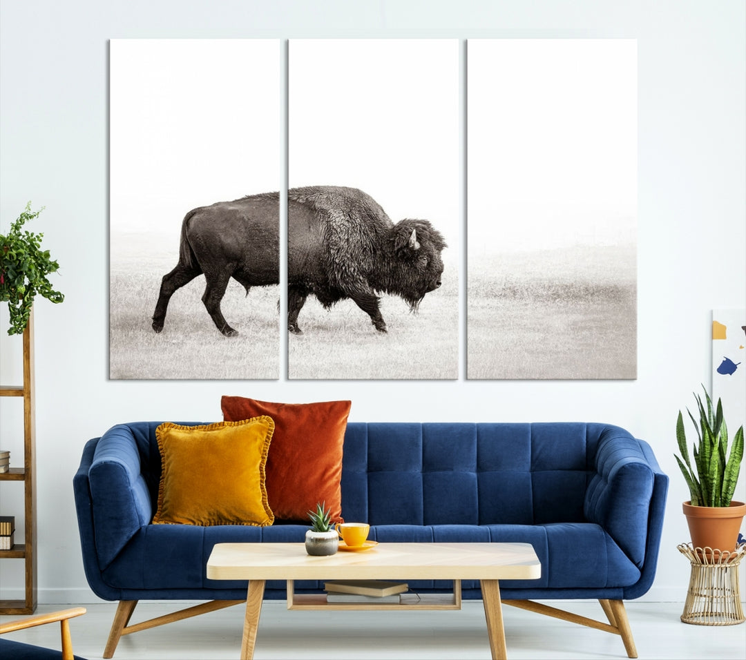 Solo Bisonte pared arte lienzo impresión, arte de la pared de la vaca, arte del búfalo