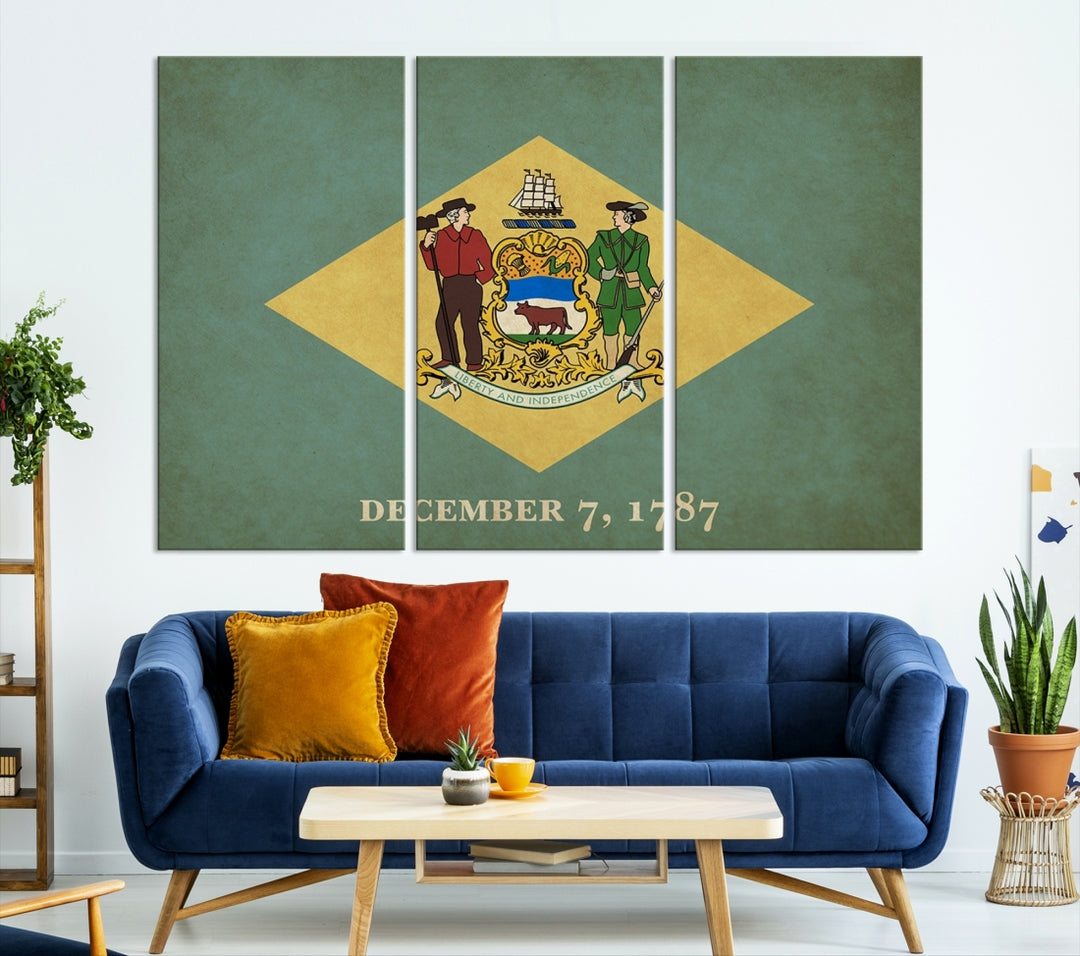 Art mural du drapeau des États du Delaware Impression sur toile