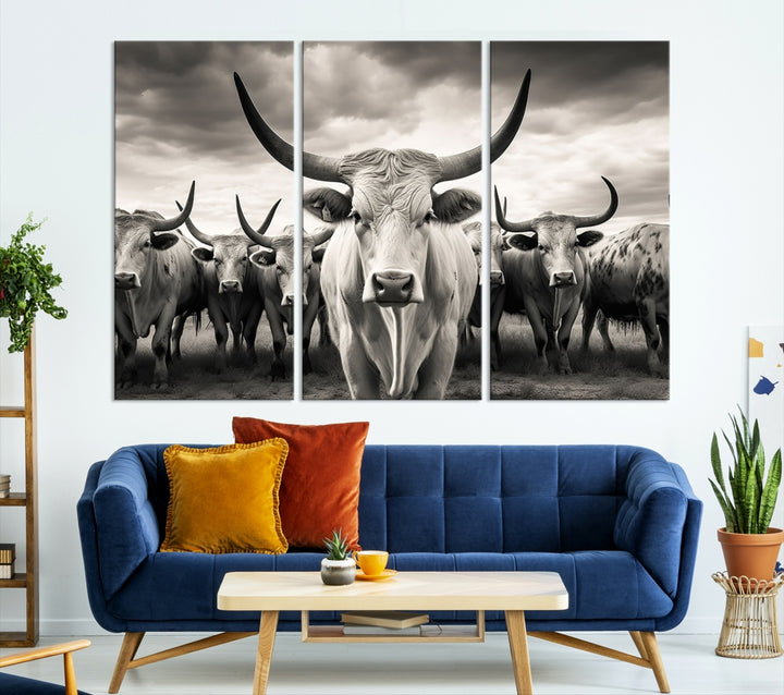Texas Bighorn vaca animal pared arte lienzo impresión, vaca de cuerno largo arte de pared grande