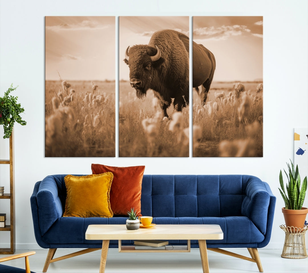 Arte de pared de búfalo sepia Lienzo