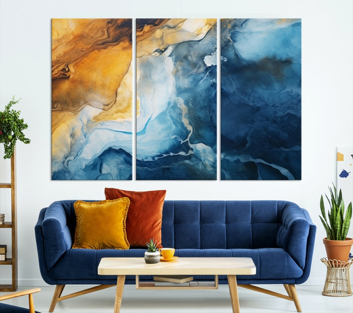 Navy Blue Orange Abstract Wall Art Canvas Print for Home Wall Art Decor