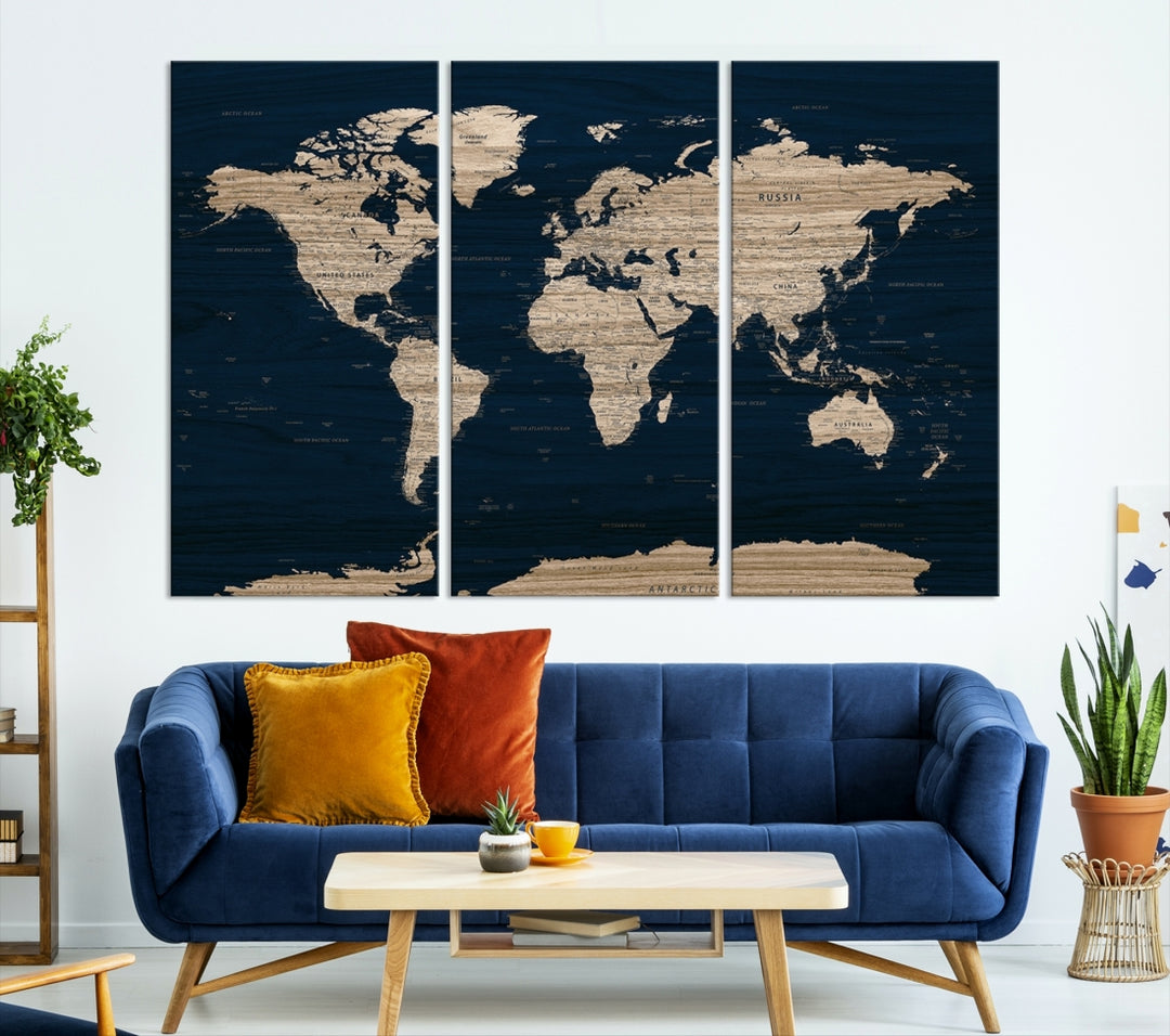 Carte du monde détaillée, Art mural, impression sur toile, cuisine