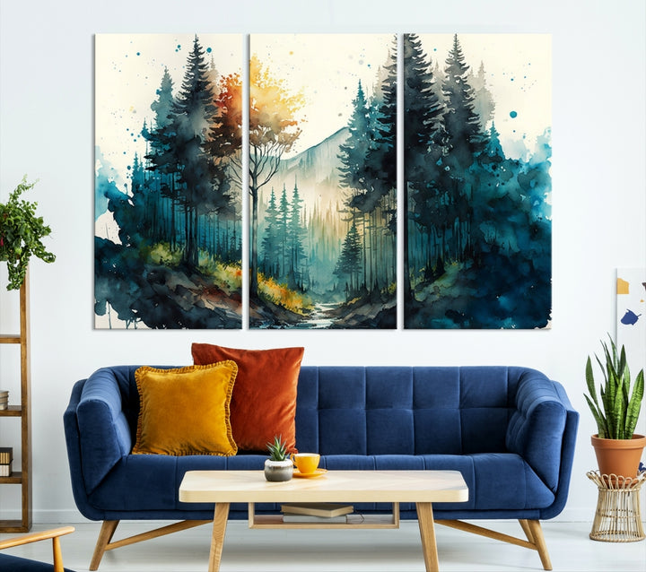 Watercolor Trees Forest Abstract Wall Art Canvas Print