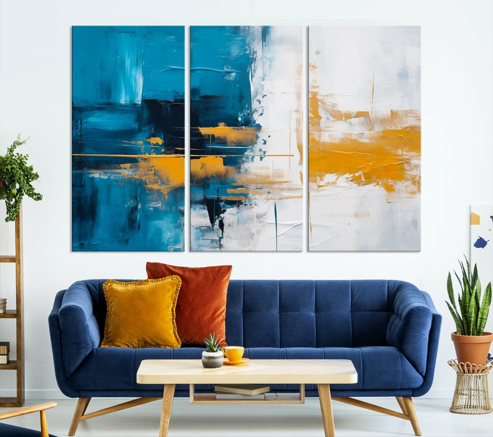 Art mural abstrait bleu orange Impression sur toile