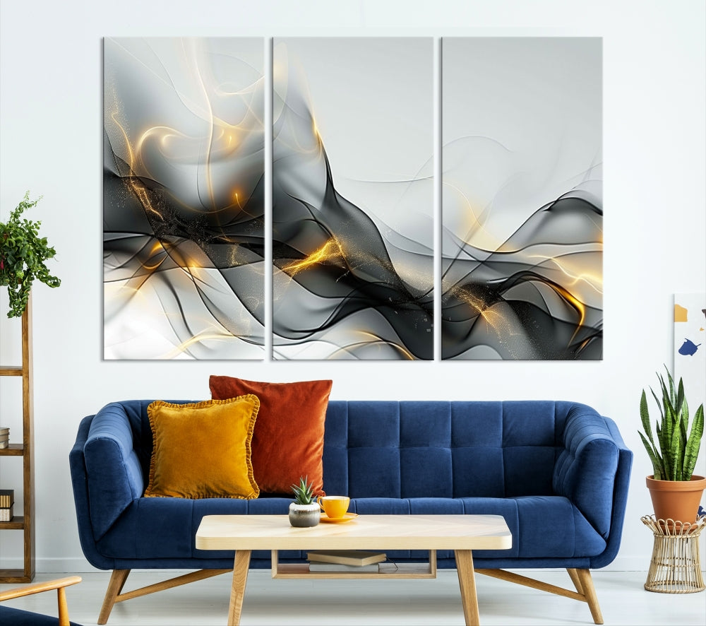 Yellow and Black Abstract Wall Art Canvas Print