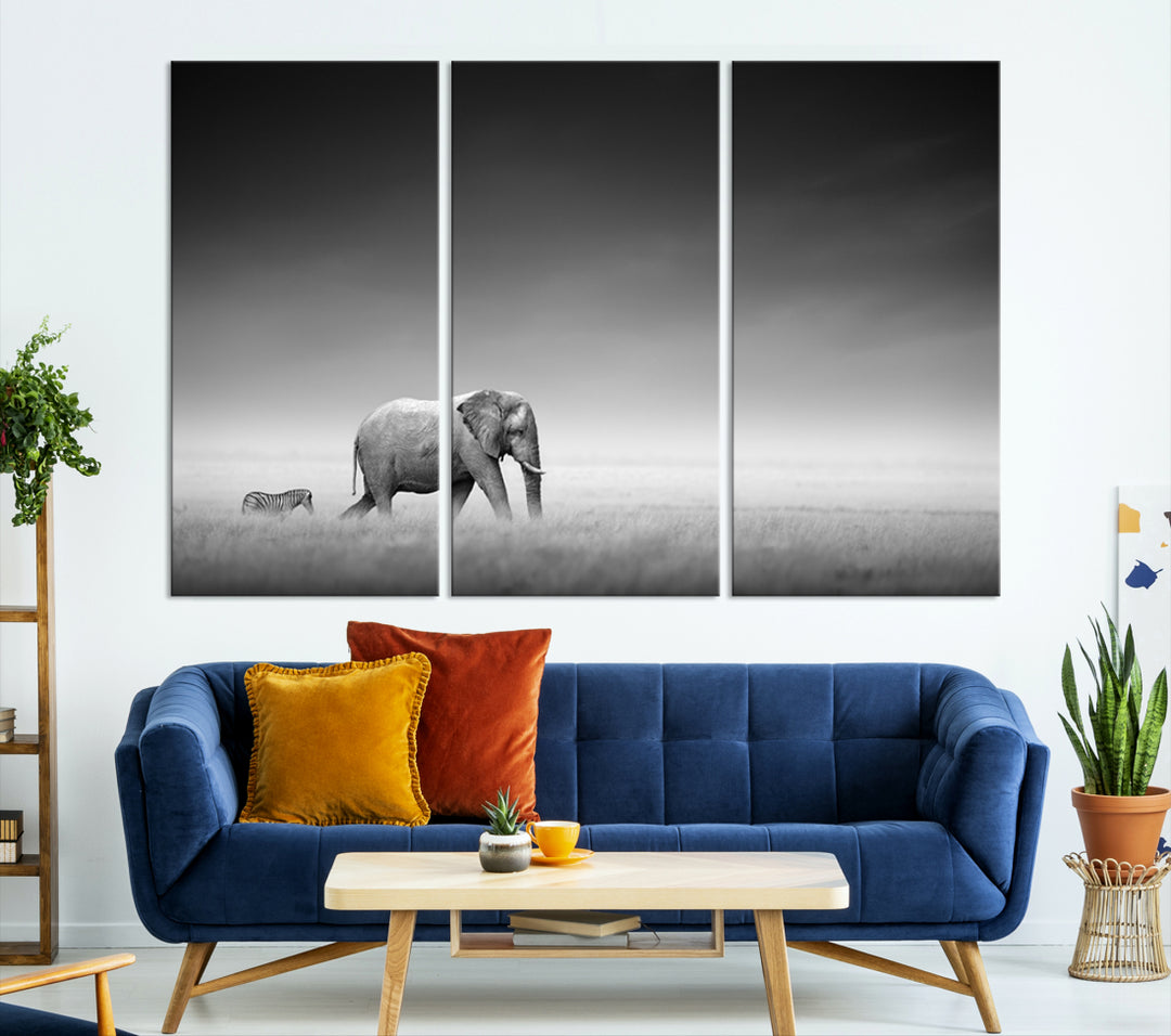 Elephant and Zebra Savannah Canvas Print