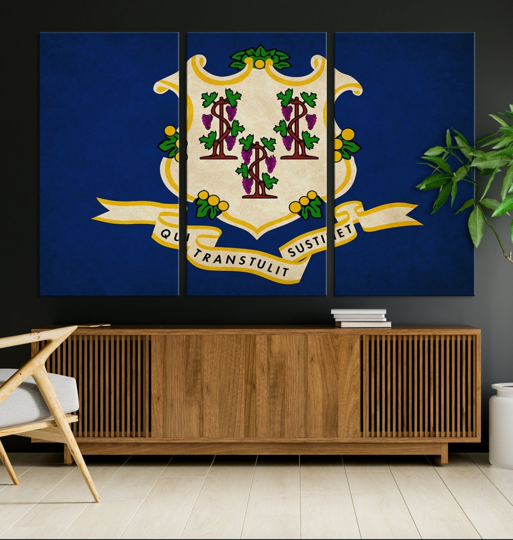 Taille du drapeau des États du Connecticut, décoration murale, impression sur toile