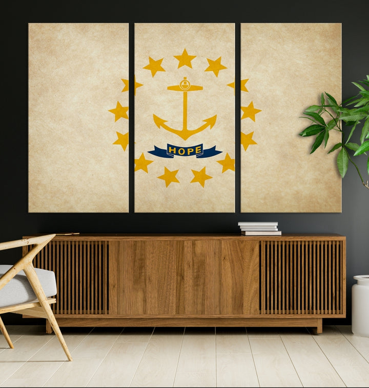 Rhode Island USA States Flag Wall Art Canvas Print