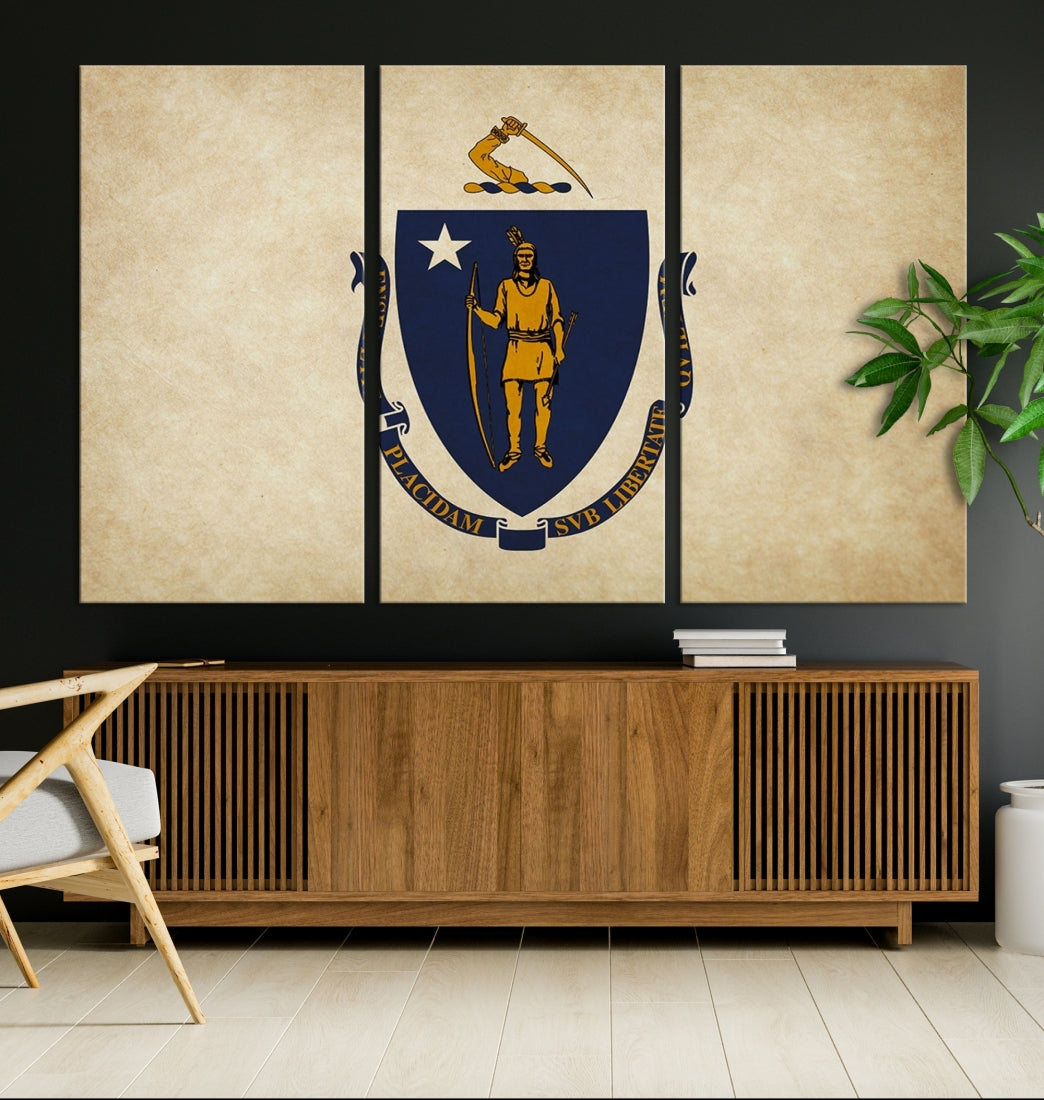 Massachusetts State of Flag Wall Art Canvas Print