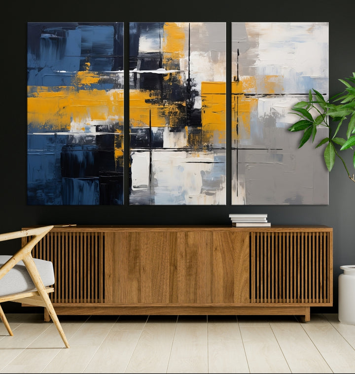 Navy Blue and Orange Color Abstract Wall Art Print