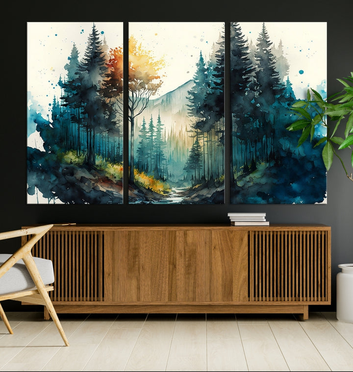 Aquarelle Arbres Forêt Abstrait Art Mural Impression sur toile