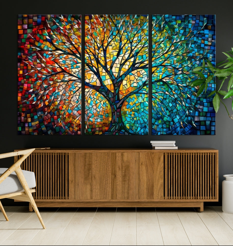 Yggdrasil Tree of Life Mosaic Stained Glass Wall Art Canvas Print