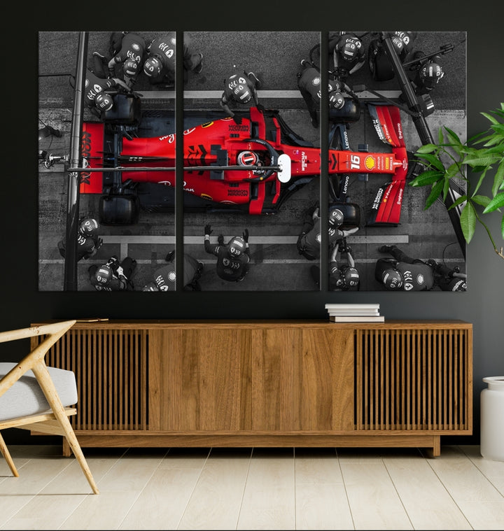 Fórmula 1 Lienzo pared arte coche carreras arte F1 Pit Stop lienzo pared decoración carreras coche regalo Fórmula 1 obra de arte para la decoración de la sala de juegos