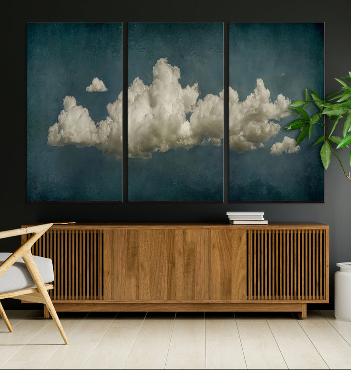Vintage Green Clouds Wall Art Canvas Print