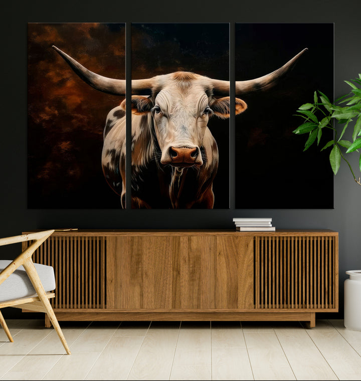 Texas Cow Longhorn Wall Art Canvas Print