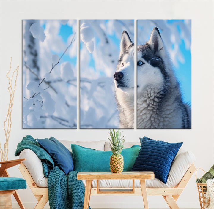 Lienzo de arte husky siberiano, arte de pared grande, impresión de lienzo de animales, arte de animales salvajes, arte de la pared del lobo, lienzo husky, arte de la pared del lobo
