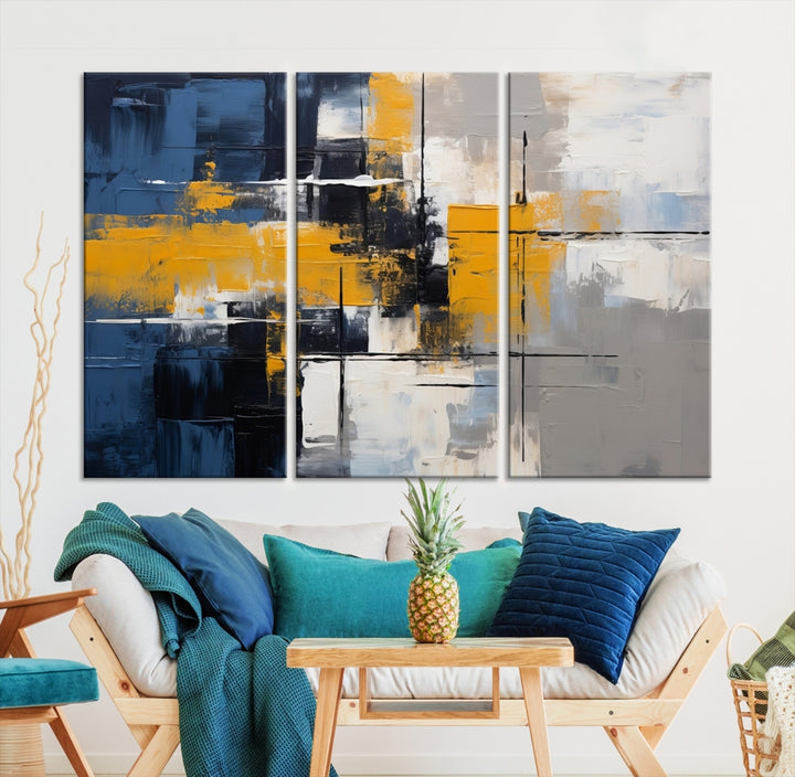 Navy Blue and Orange Color Abstract Wall Art Print