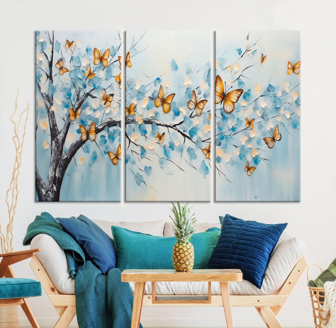Abstract Trees Butterfly Wall Art Canvas Print Kitchen Wall