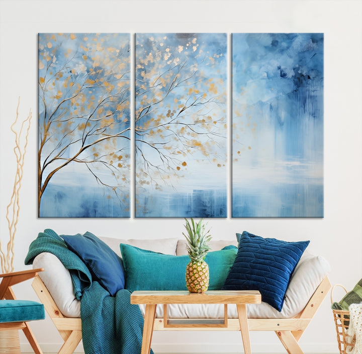 Impression sur toile d'art mural d'arbre abstrait bleu