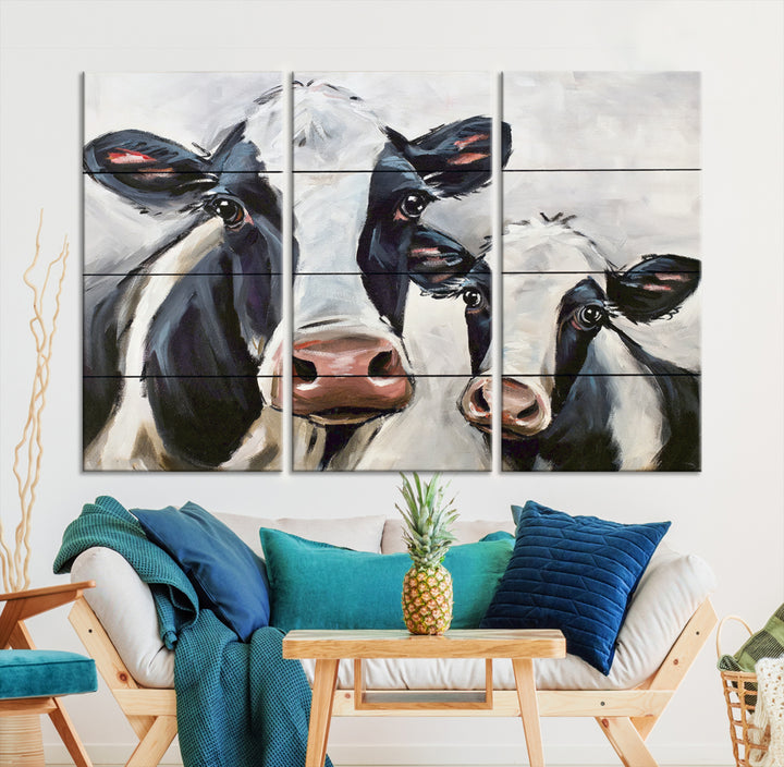 Vintage Baby and Mom Cow Wall Art Canvas Print