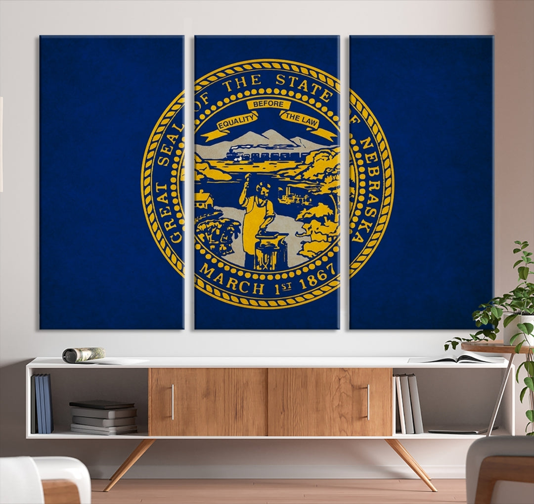 USA Nebreska States Flag Wall Art Canvas Print