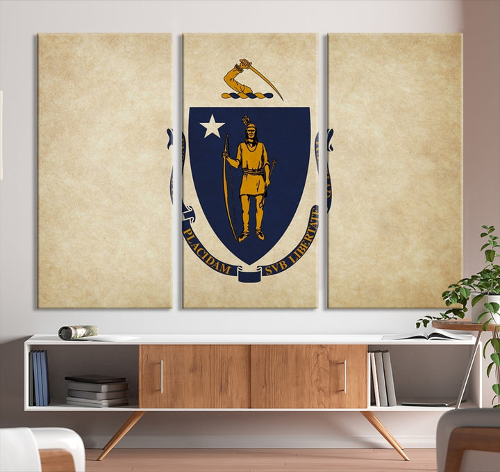 Lienzo decorativo para pared con bandera del estado de Massachusetts