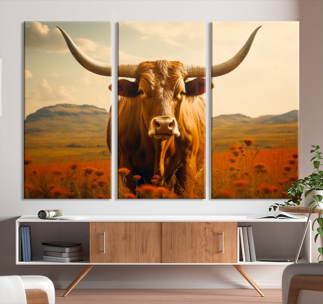Impression sur toile d’art mural de vache Longhorn, impression sur toile d’animal de vache Longhorn Texas